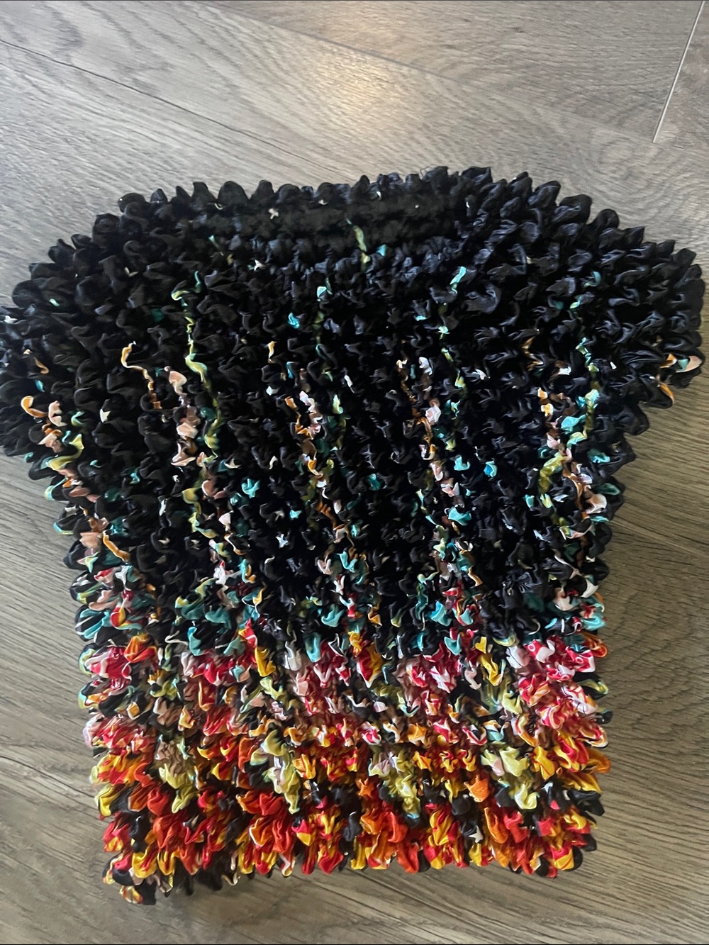 Handmade Ruffled Crop Top in Black with Multicolor Accents